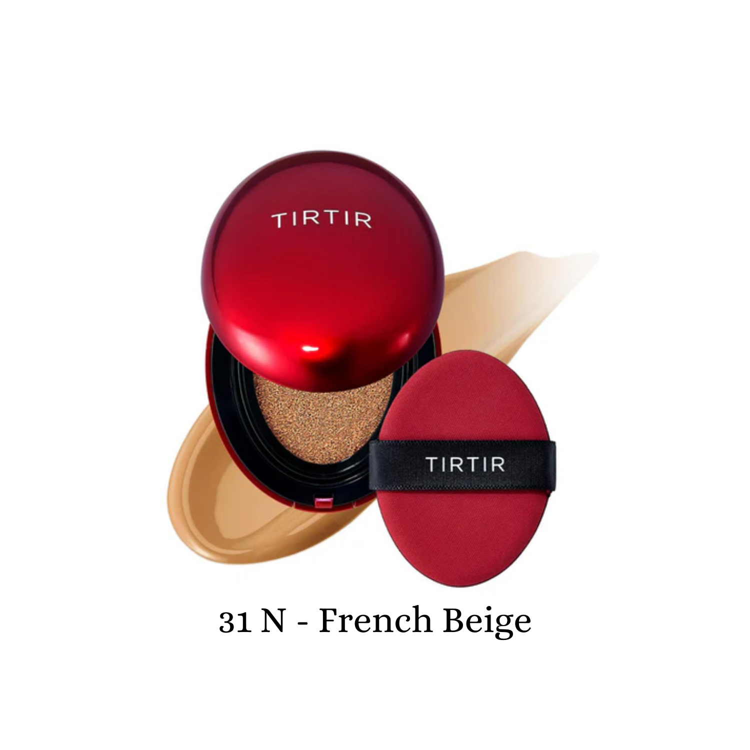 TIRTIR Mask Fit Red Cushion foundation compact with open mirror showing the cushion inside and vibrant red packaging.