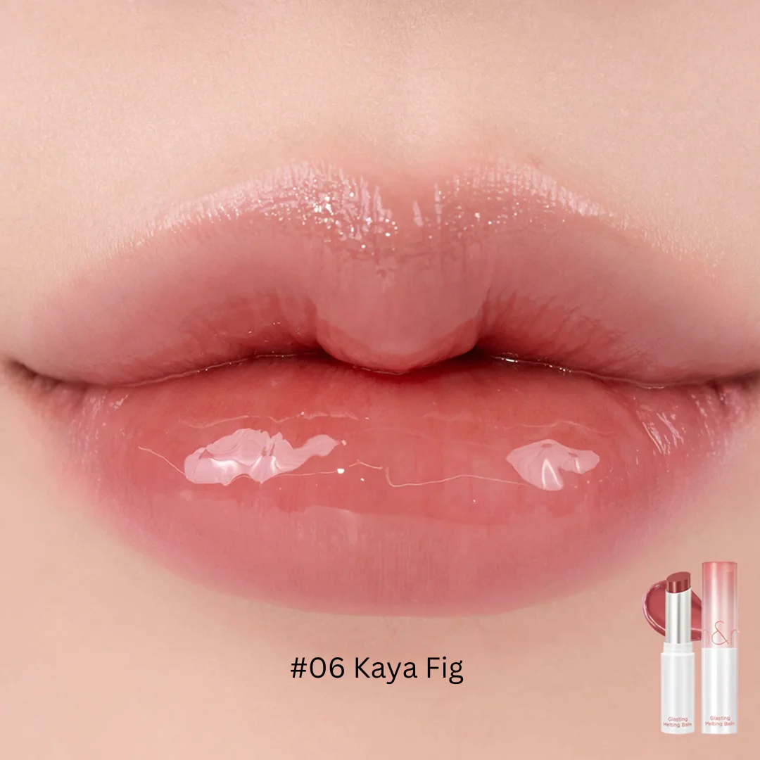Rom&nd Glasting Melting Balm lipstick in a sleek tube, showcasing its glossy, moisturizing lip color.