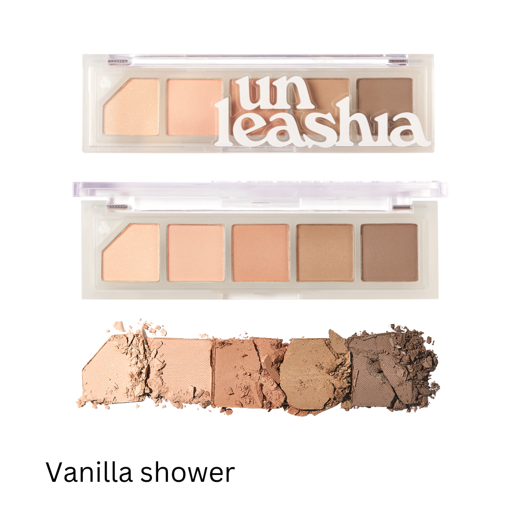 Unleashia Mood Shower Eye Palette with colorful eyeshadow shades in a sleek compact for versatile eye makeup looks.