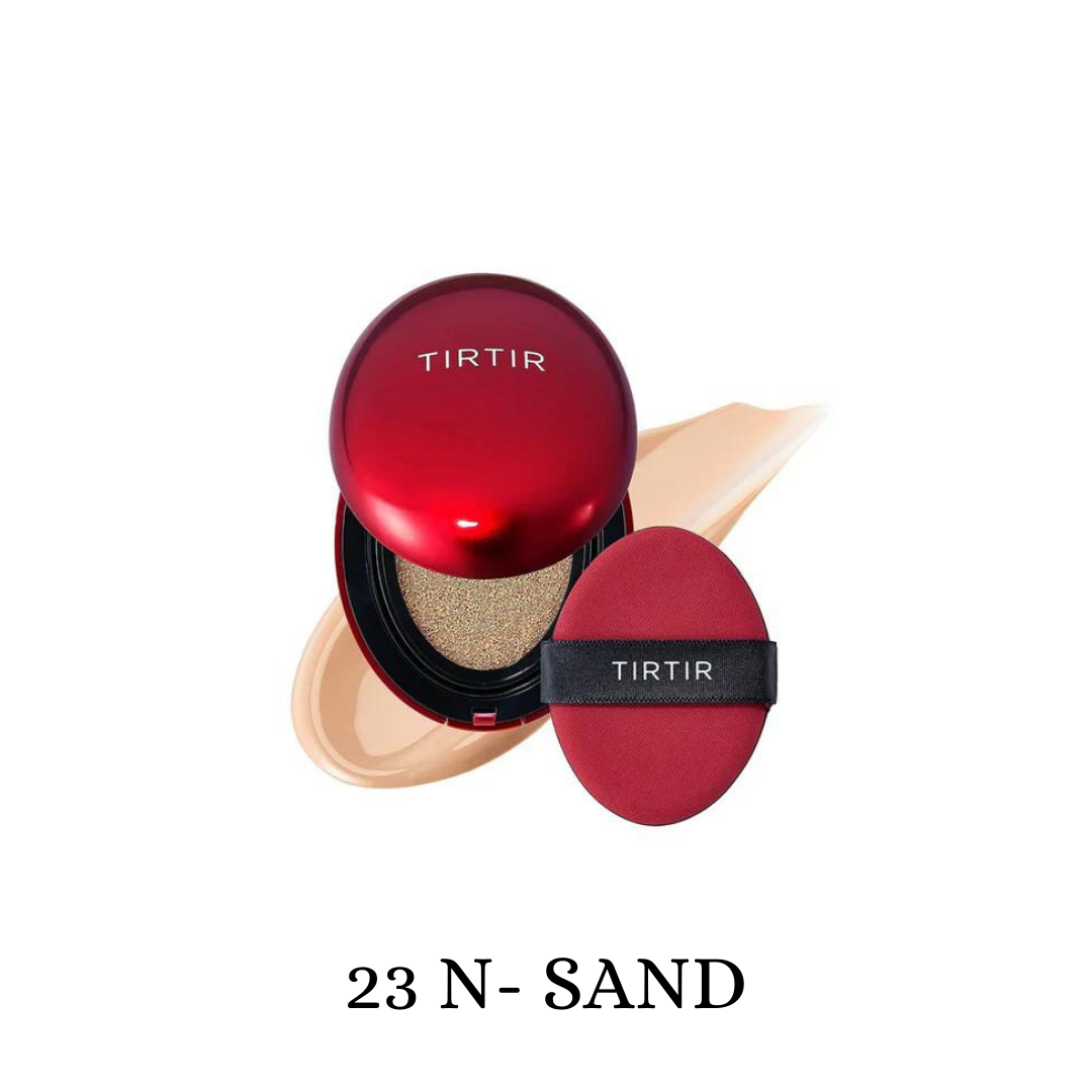 TIRTIR Mask Fit Red Cushion foundation compact with a smooth, round cushion applicator and vibrant red casing.