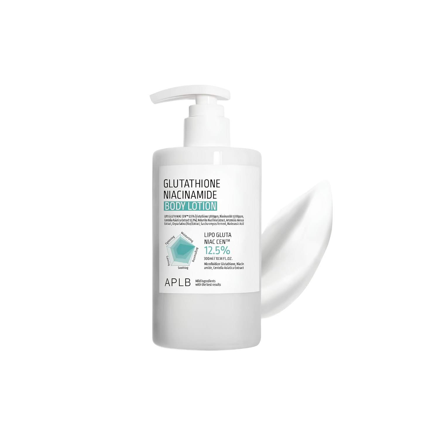 APLB Glutathione Niacinamide Body Lotion 300ml, creamy lotion with whitening and moisturizing properties for smooth skin.