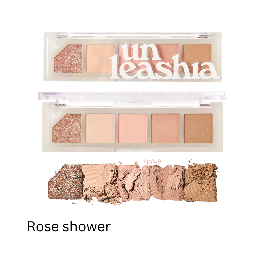 Unleashia Mood Shower Eye Palette with vibrant eyeshadow shades displayed in a sleek rectangular palette.