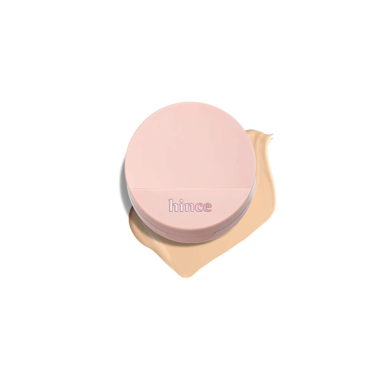 Hince Cover Master Pink Cushion Foundation in a compact with pink packaging and an open lid showing the cushion sponge inside.