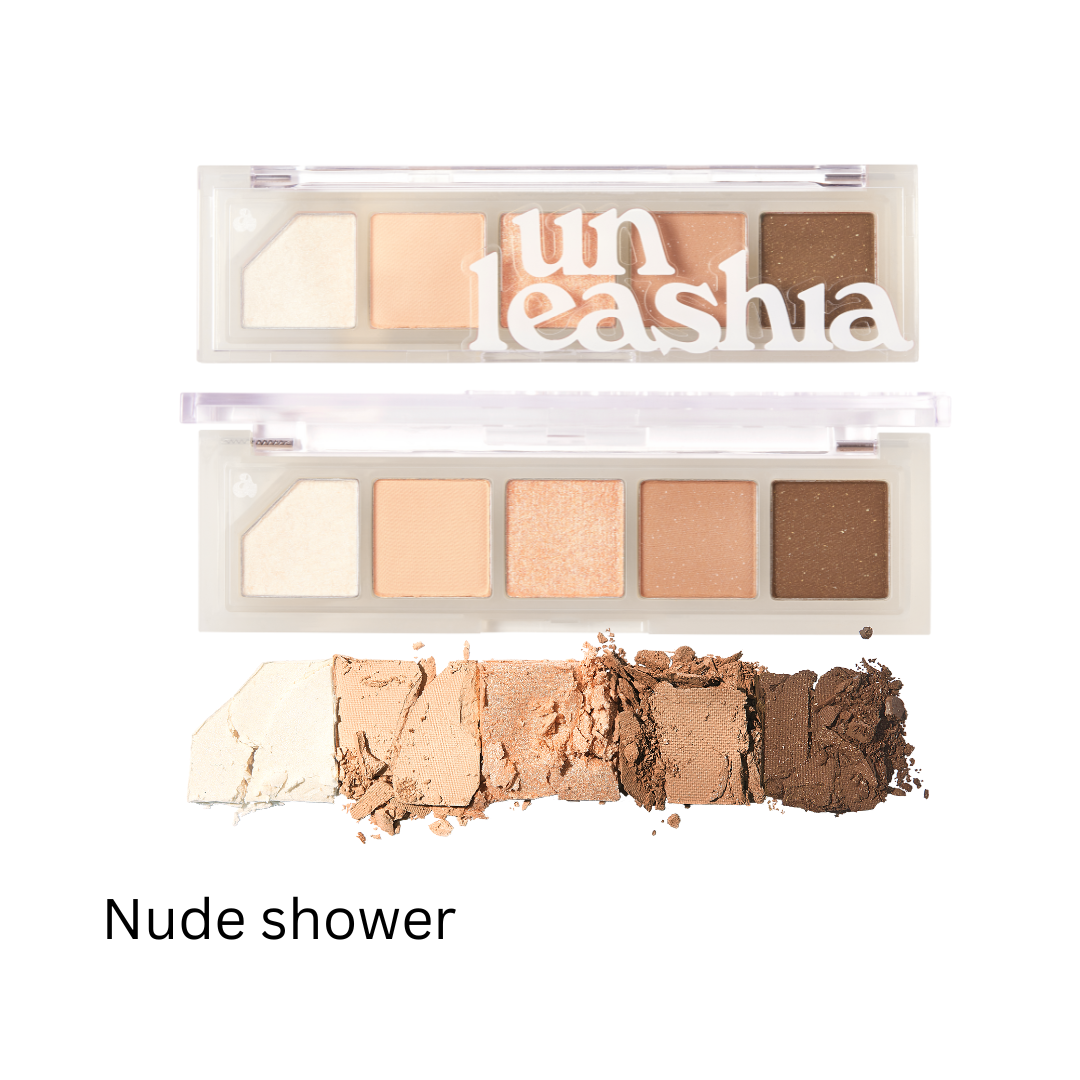 Unleashia Mood Shower Eye Palette with colorful eyeshadow shades in a sleek compact for creative eye makeup looks.