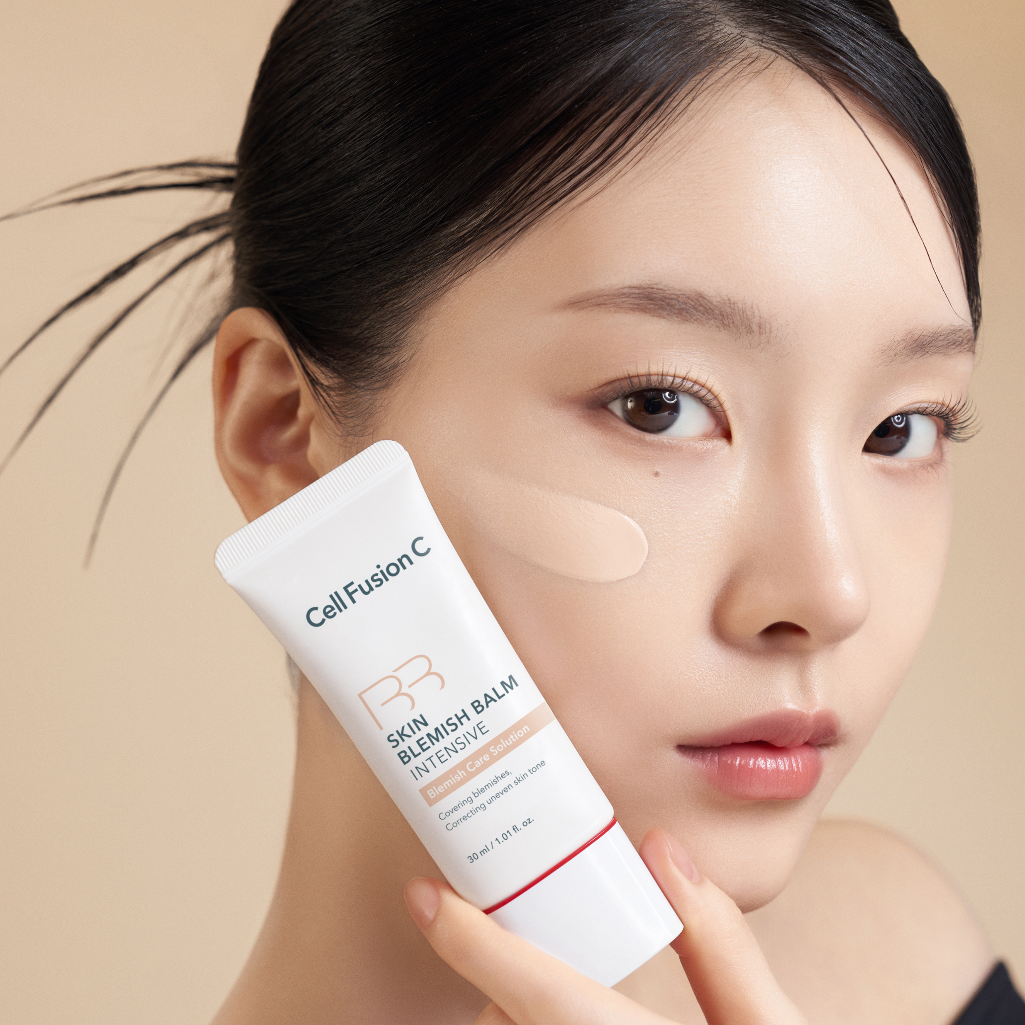 Cell Fusion C Skin Blemish Balm Intensive BB Cream tube with a sleek design and label visible.