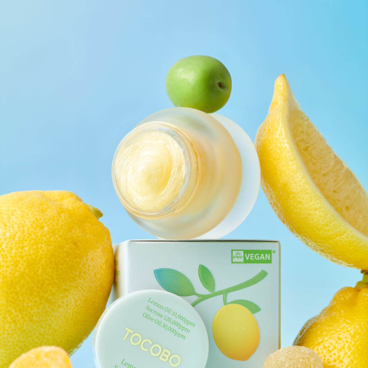 TOCOBO Lemon Sugar Scrub Lip Mask in 20ml container, showing the jar with lemon-scented sugar exfoliating lip treatment.