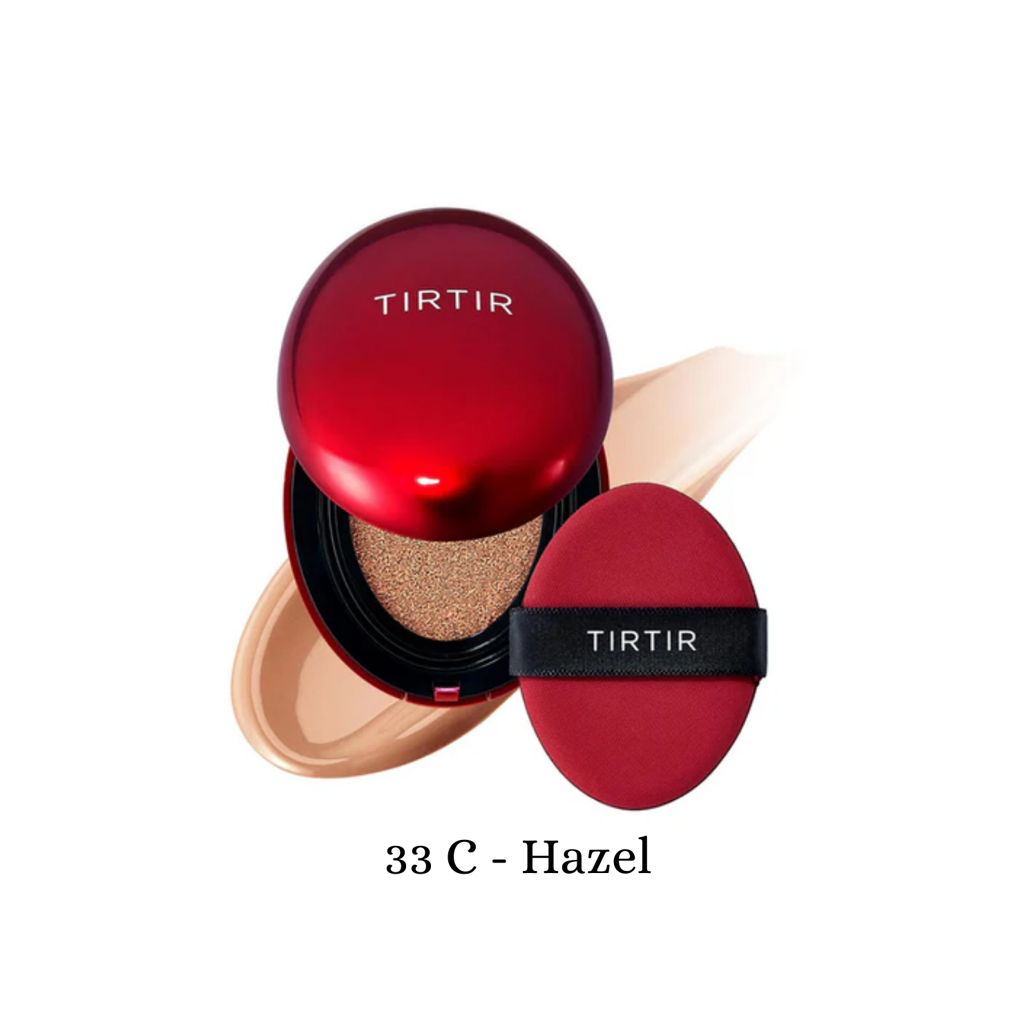 TIRTIR Mask Fit Red Cushion foundation compact with a sleek design, open to reveal the cushion applicator and mirror inside.