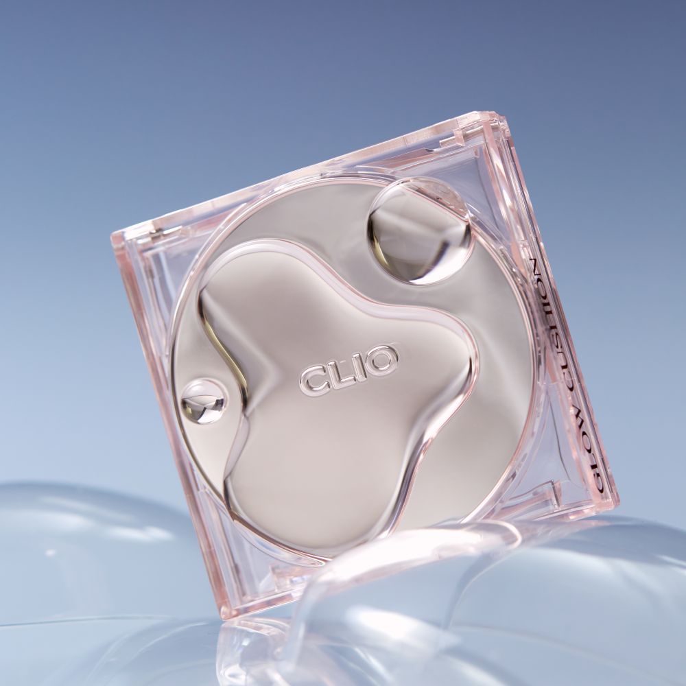Clio Kill Cover High Glow Cushion foundation with refill, showing three shades in the compact with a reflective glow finish.