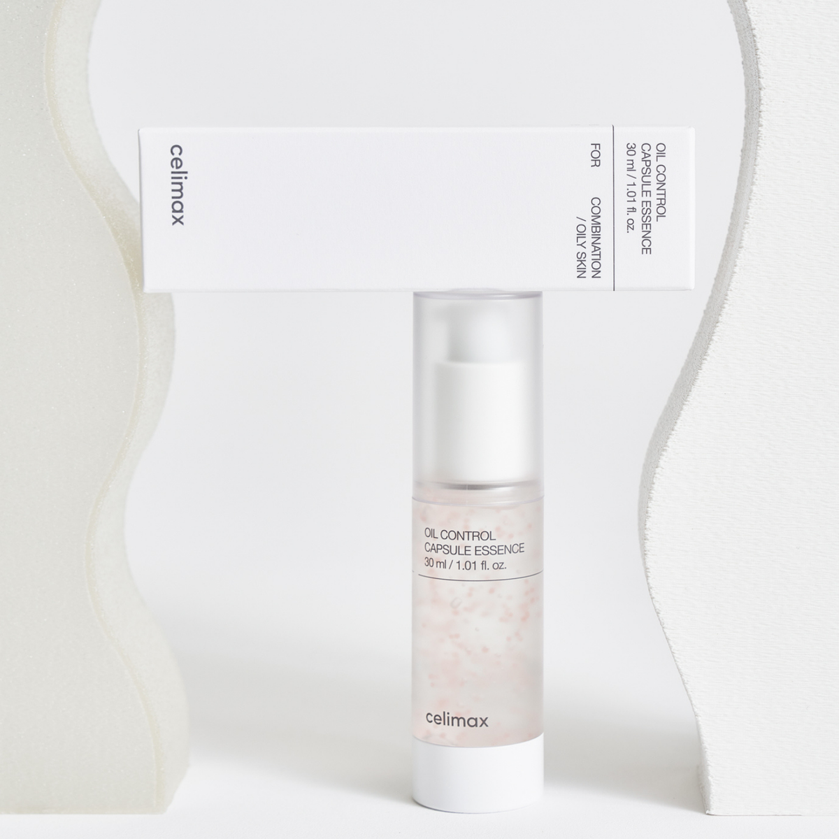 Celimax Oil Control Capsule Essence 30ml bottle, clear packaging showing the skincare essence inside.