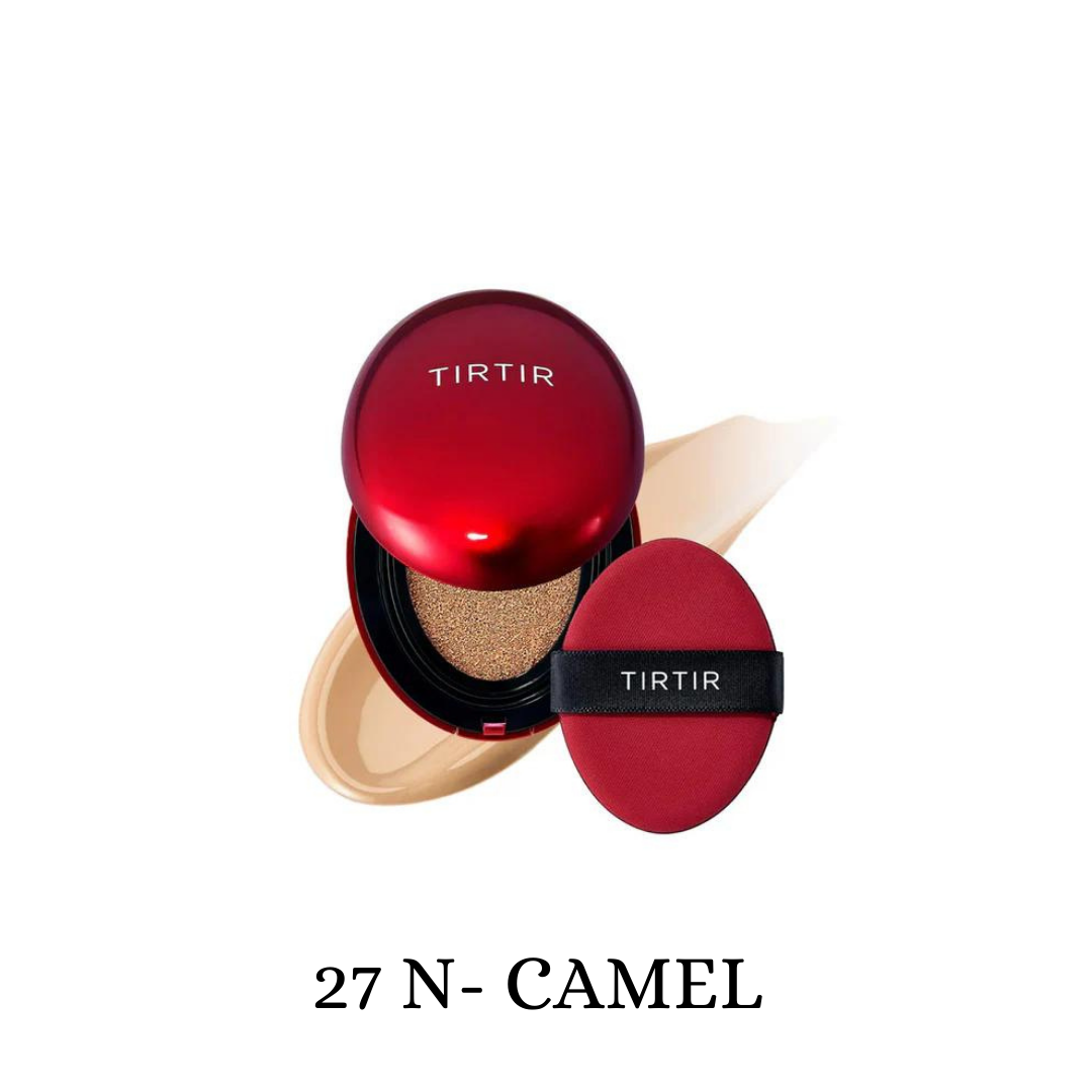 TIRTIR Mask Fit Red Cushion foundation in compact with a smooth, pressed powder surface and bright red packaging.