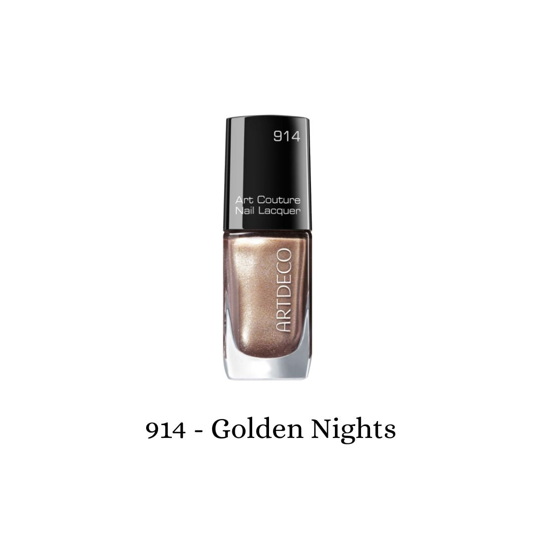ARTDECO Art Couture Nail Lacquer bottle with colorful nail polish swatches on a white background.