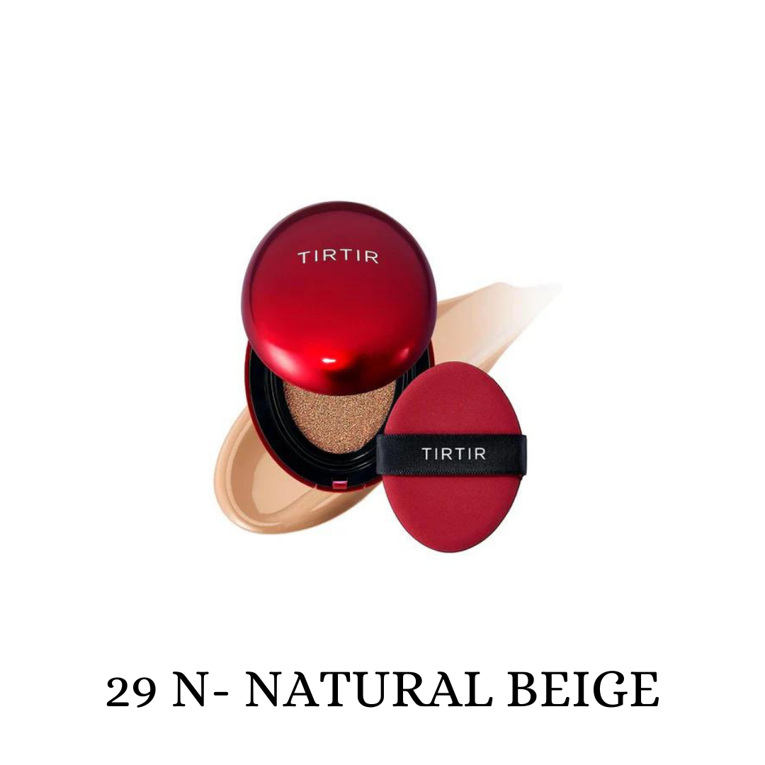 TIRTIR Mask Fit Red Cushion Foundation compact with a smooth, rounded surface and vibrant red packaging, suitable for flawless skin.