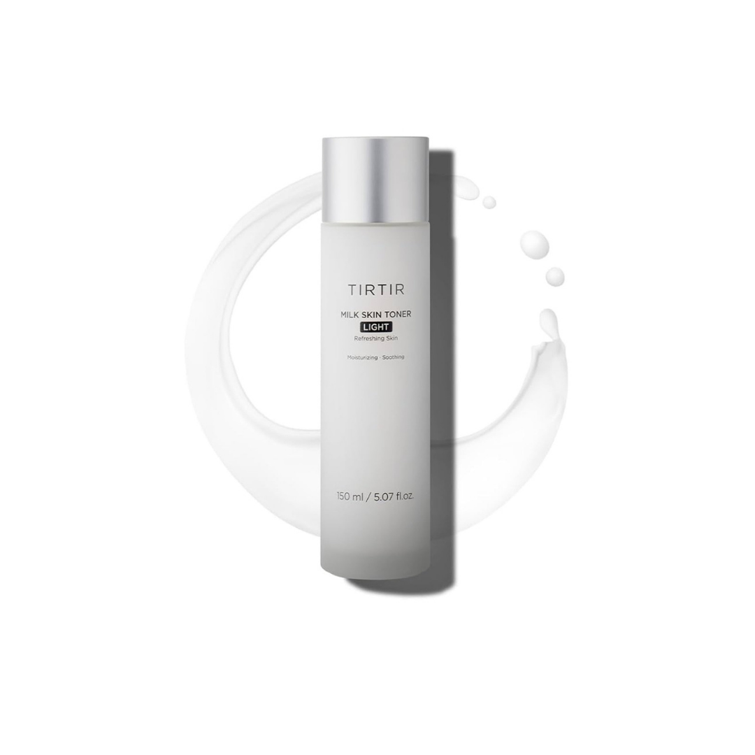 TIRTIR Milk Skin Toner Light 150ml bottle with white cap and clear liquid inside, displayed on a plain background.