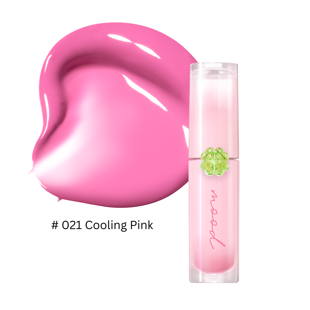 Peripera Ink Mood Glowy Tint Lucky Lottery lip tint in a vibrant pink shade, shown on lips with a glossy finish.