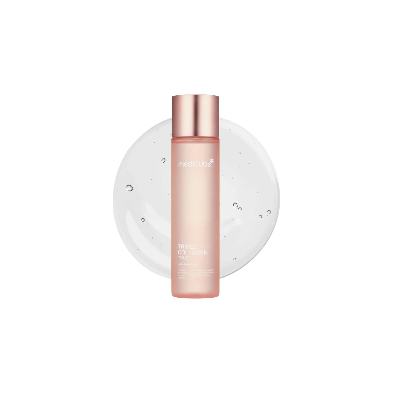 Bottle of Medicube Triple Collagen Toner 4.0 140ml with clear labeling and minimalist design on a white background.