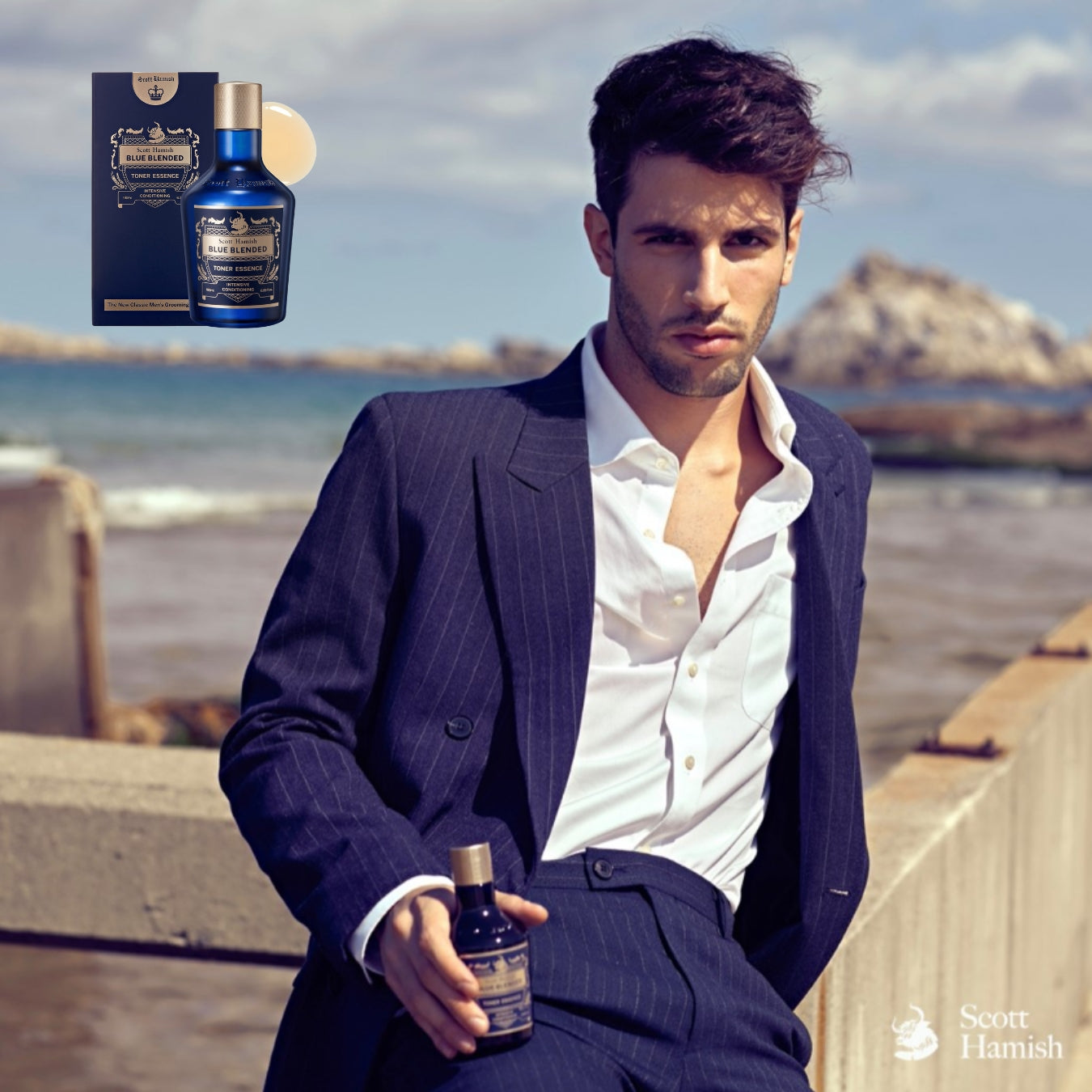 Blue Scott Hamish Blended Toner Essence in a 180ml bottle, featuring a sleek design and clear label.