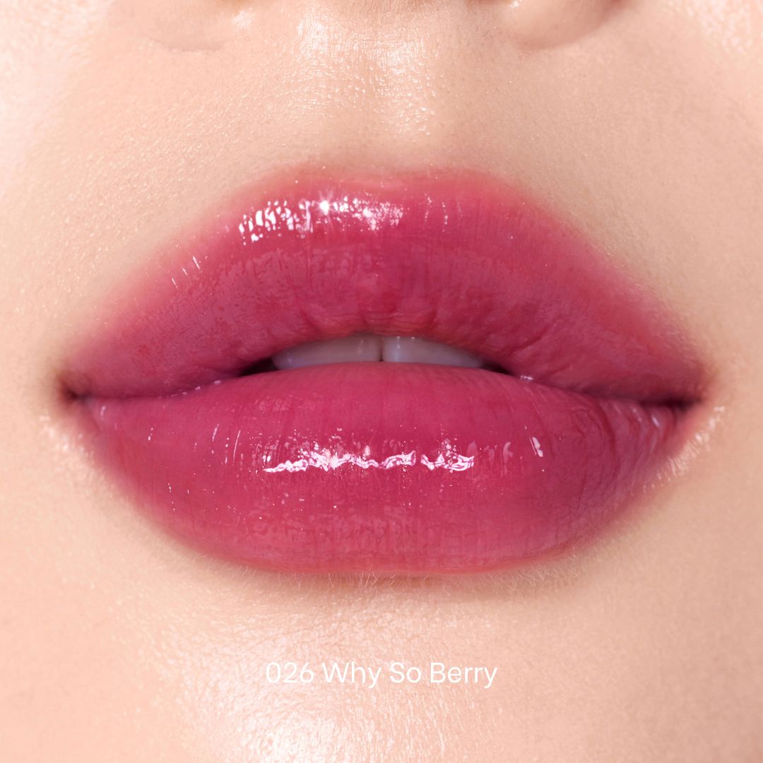 Peripera Ink Mood Glowy Tint Soda Cafe version applied on lips, showcasing vibrant, glossy lip color with a subtle tint.