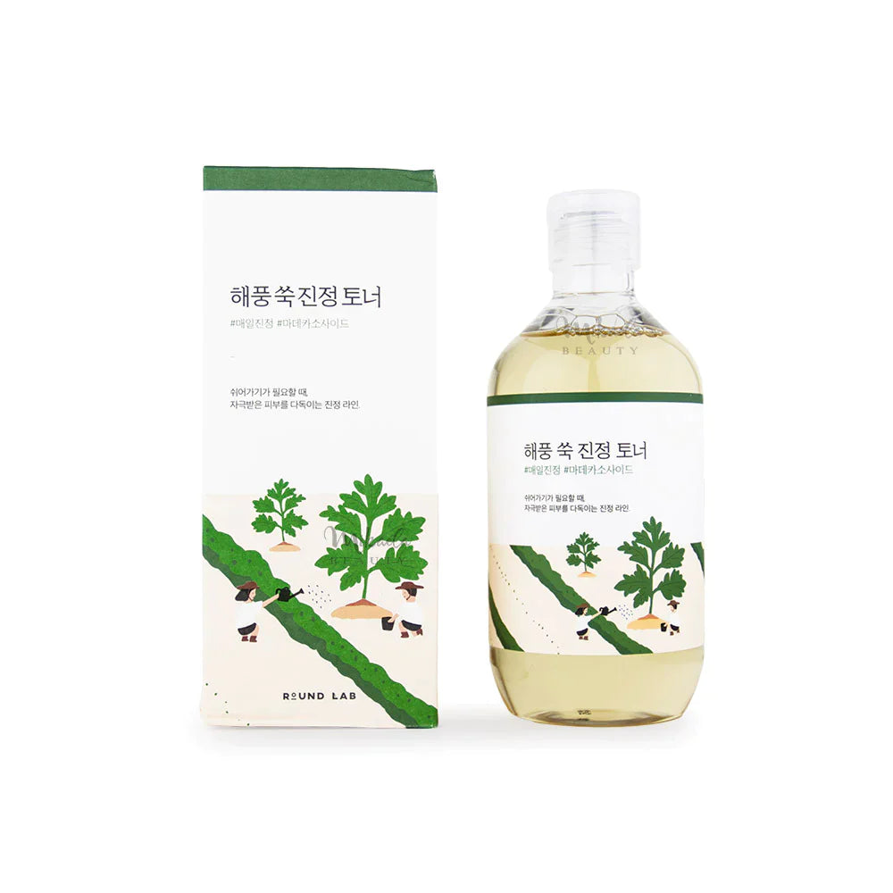 Round Lab Mugwort Calming Toner in a 300ml bottle, showcasing its clear liquid and minimalist label design.
