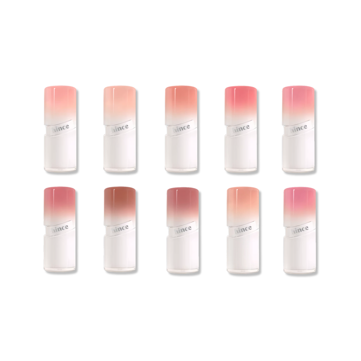 Hince Mirror Dew Gloss lip gloss in a clear container with a shiny applicator, showcasing glossy, reflective finish.