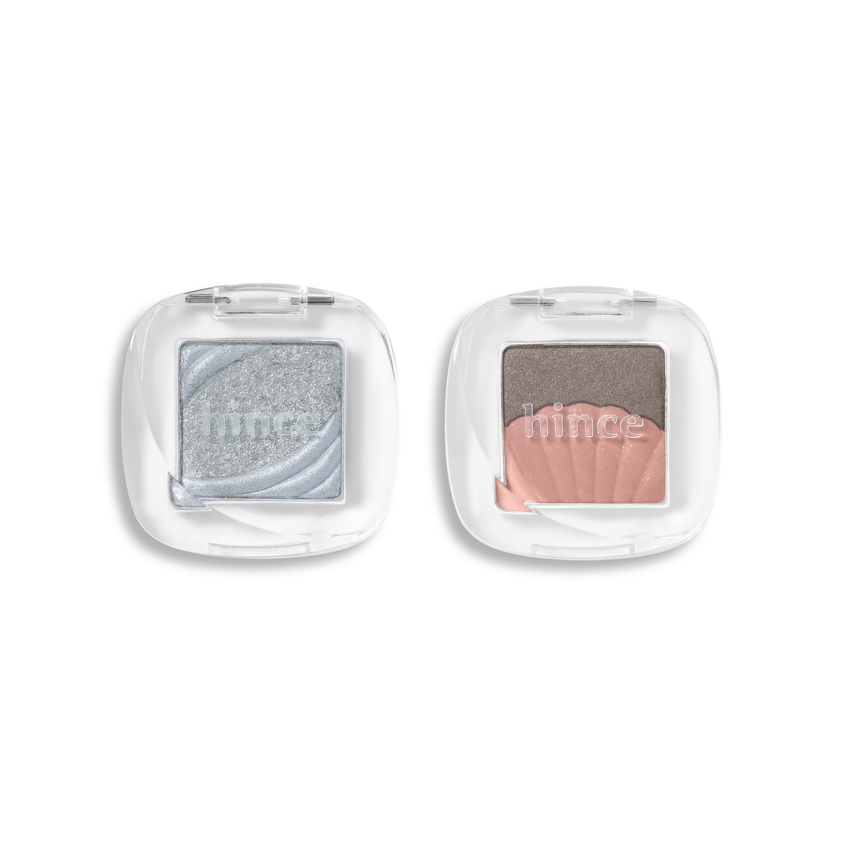 Hince Chill Voyage Edition single eyeshadow in a soft, shimmery beige color, displayed in a sleek compact.