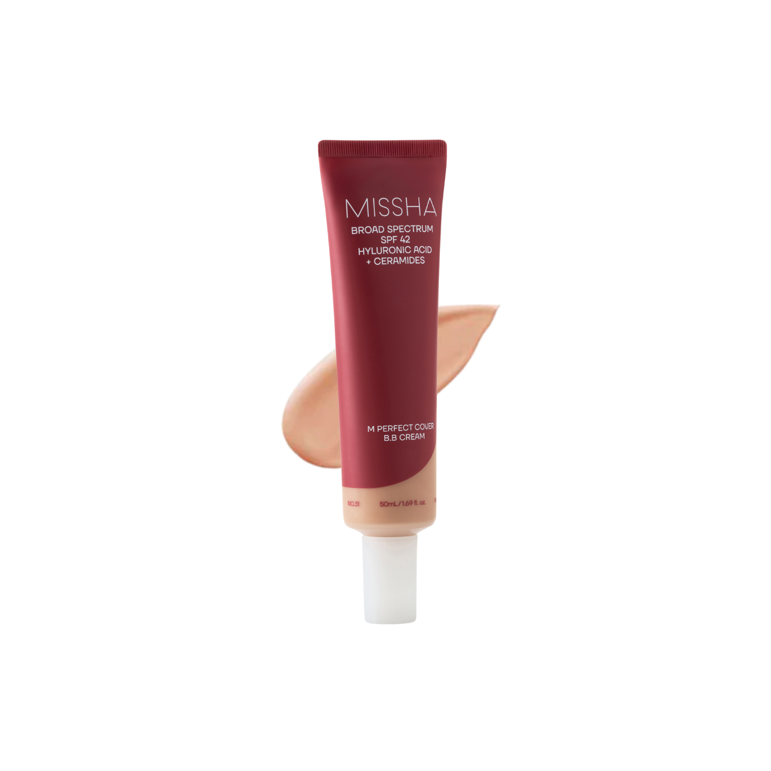 Missha M Perfect Cover BB Cream Pro 50ml tube with beige shade and product label, displayed on a clean background.