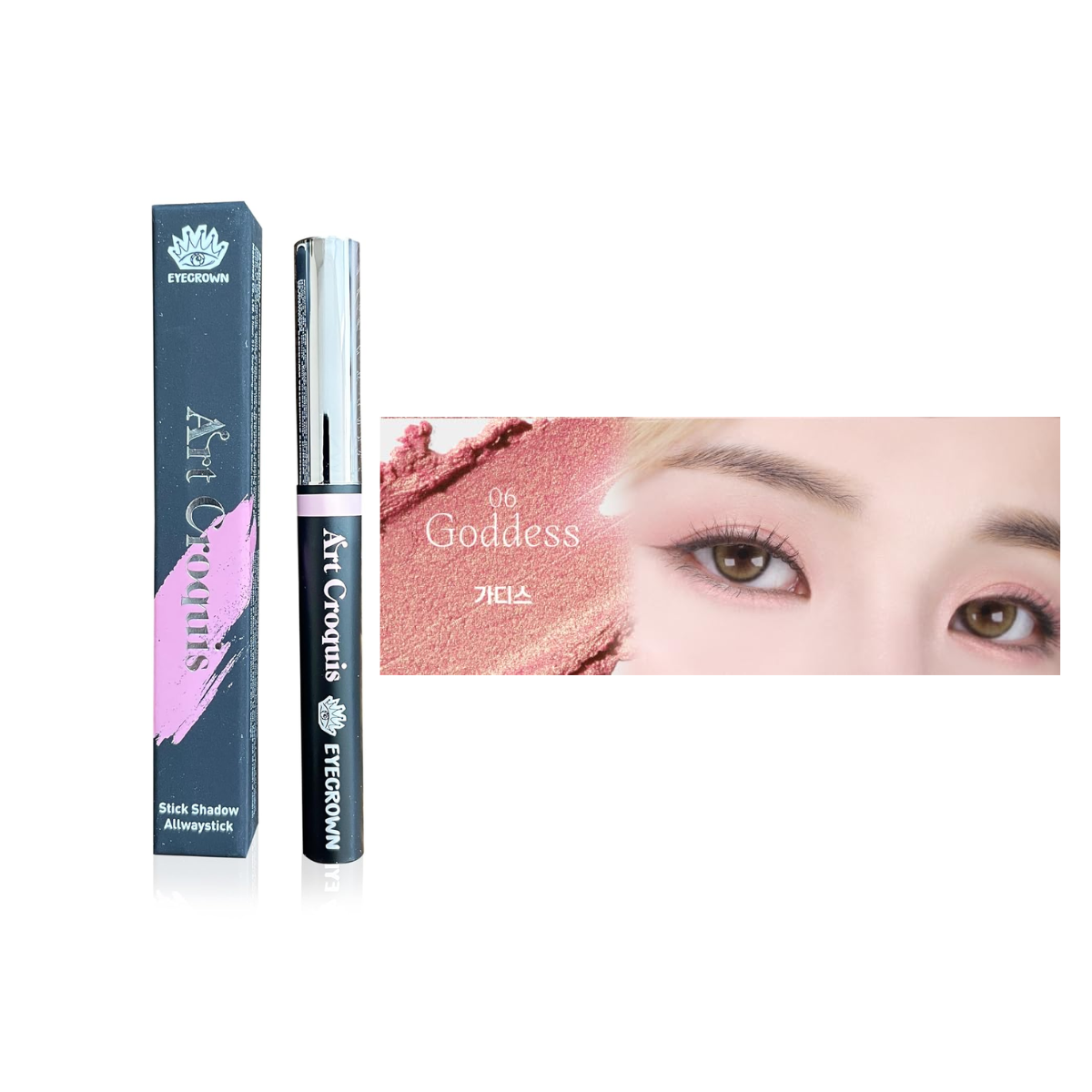MAKEheal Eyecrown Art Croquis Stick shadow in Allway Stick Goddess shade, featuring a soft, blendable eyeshadow stick with artistic design.
