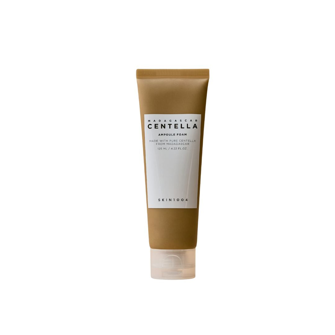 SKIN1004 Madagascar Centella Ampoule Foam cleanser in a 125ml tube, featuring a gentle gel and foam formula for sensitive skin.