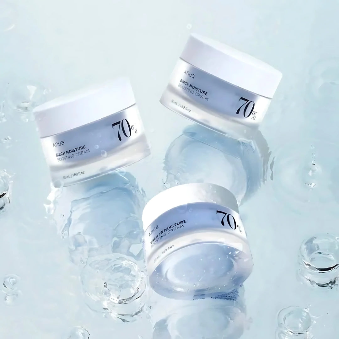 Anua Birch 70 Moisture Boosting Cream in a 50ml jar, a hydrating face moisturizer with a creamy texture and natural ingredients.
