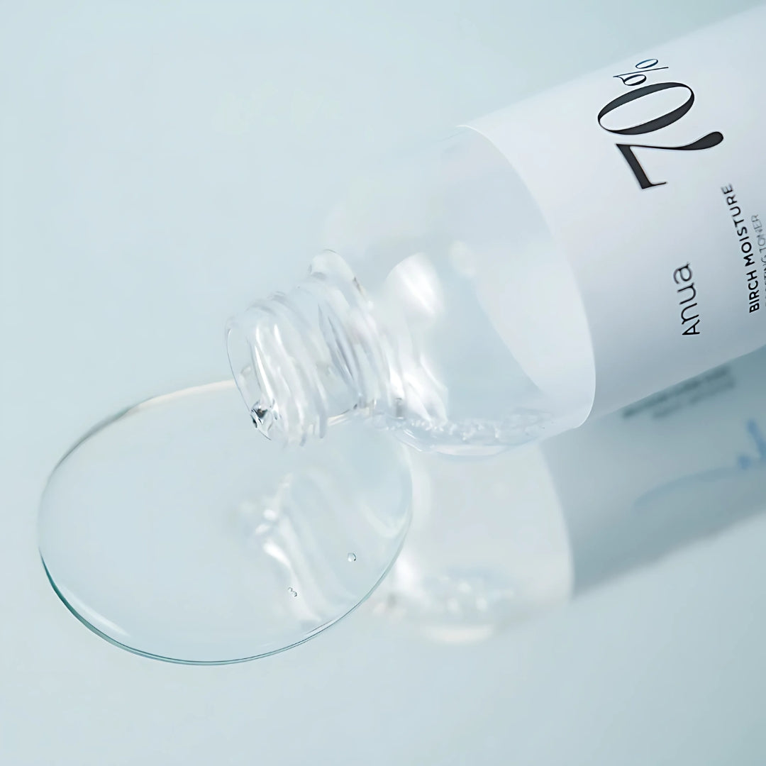 Anua Birch 70 Moisture Boosting Toner bottle with clear label and white cap, 250ml size, on a neutral background