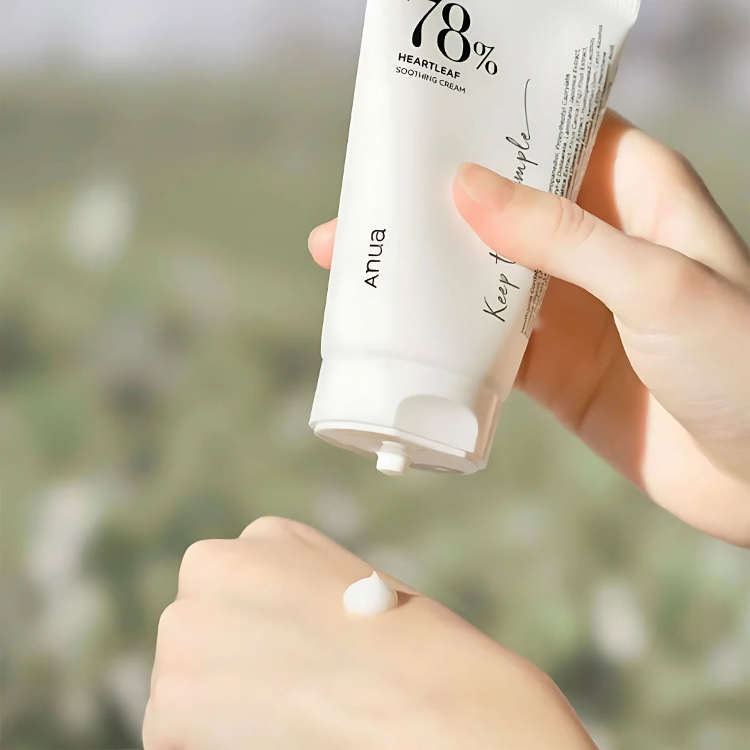 Anua Heartleaf 70% Soothing Cream face moisturizer in 100ml jar, showing creamy texture and soothing skincare benefits