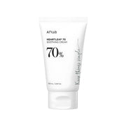 Anua Heartleaf 70% Soothing Cream 100ml face moisturizer jar with white lid and green label, ideal for calming sensitive skin
