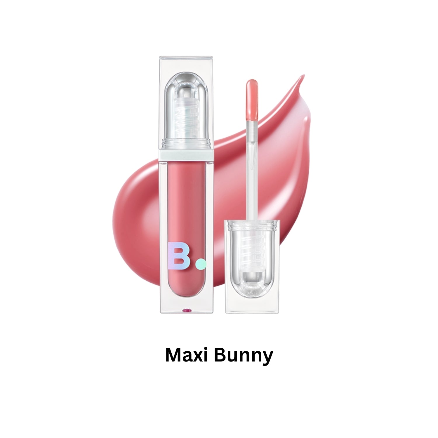 Banila Co B. By Banila Volume Lip Plumper Maxi showing a close-up of the shiny, tinted lip plumper tube with apple-themed packaging
