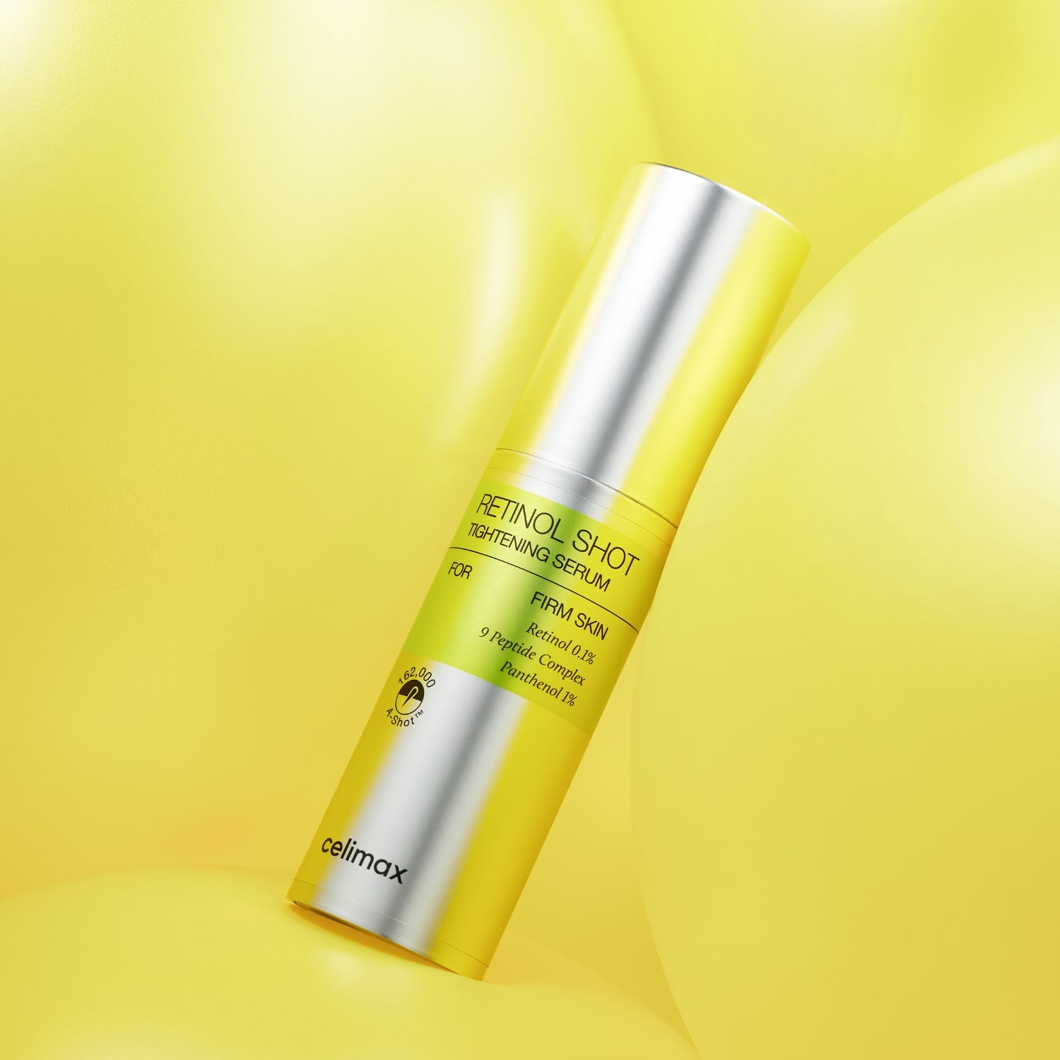 Celimax Vita-a Retinol Shot tightening serum being applied to face and throat for skincare.