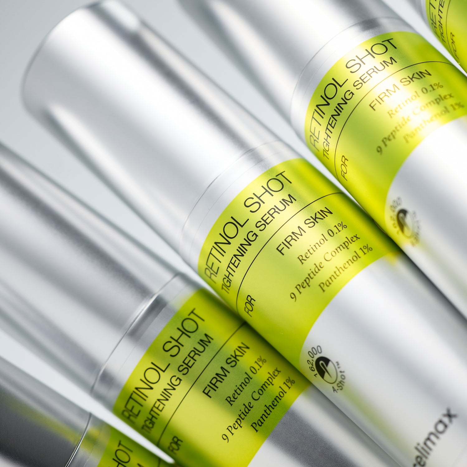 Celimax Vita-a Retinol Shot Tightening Serum 30ml being applied smoothly on face and throat for skincare.