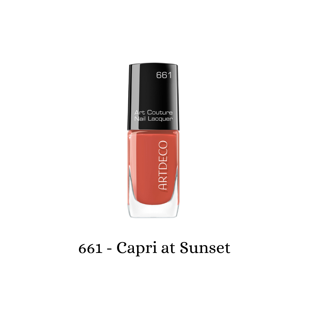 ARTDECO Art Couture Nail Lacquer in Capri at Sunset, vibrant coral nail polish with glossy finish.
