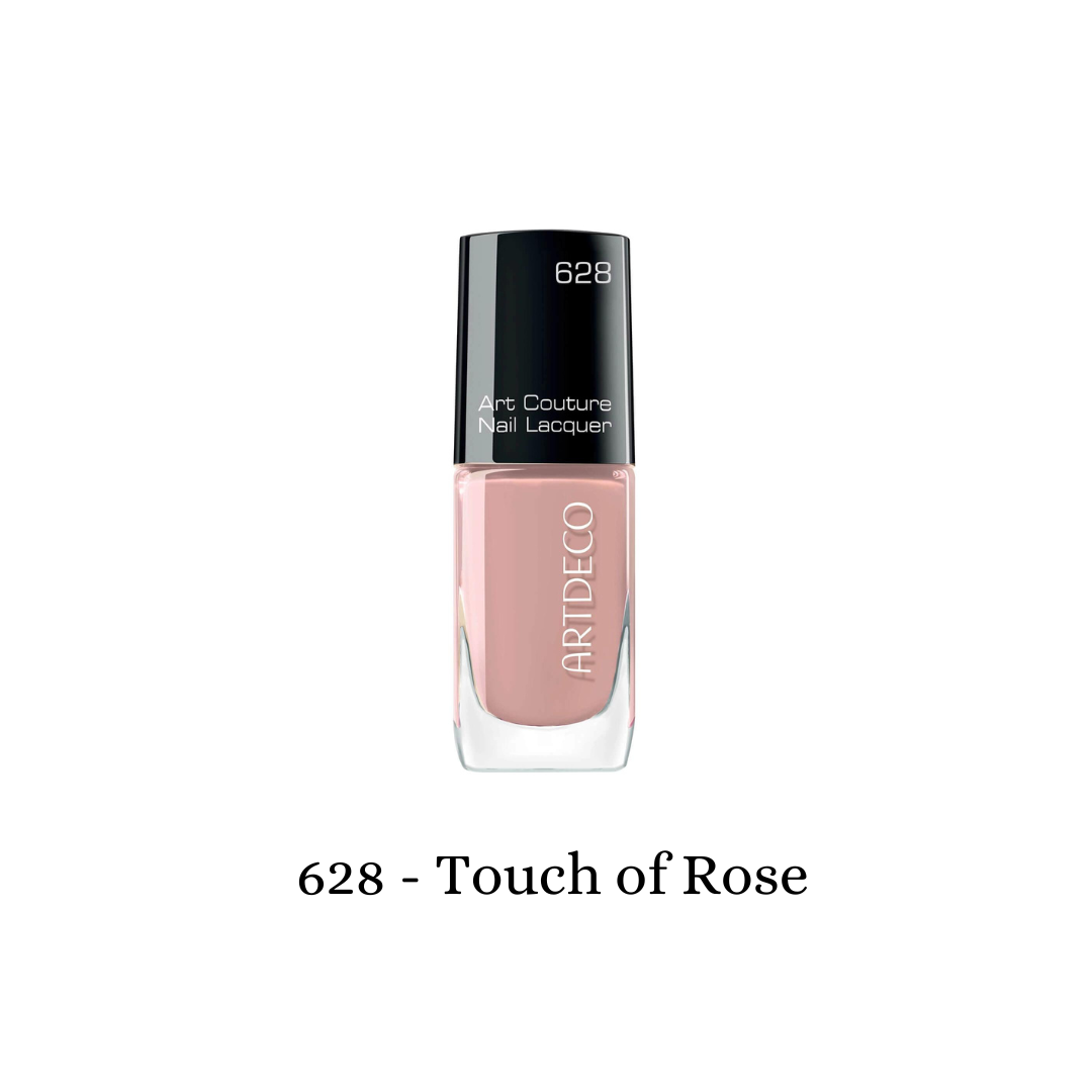 Artdeco Art Couture Nail Lacquer in Touch of Rose, showing a glossy pink nail polish bottle with a sleek design.