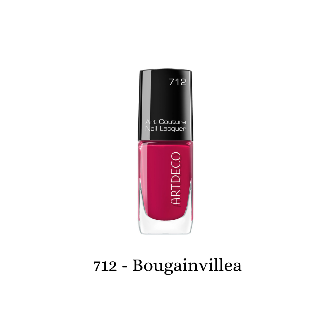 Art Couture Nail Lacquer by ARTDECO in Bougainvillea, showcasing a vibrant, glossy nail polish color on nails.