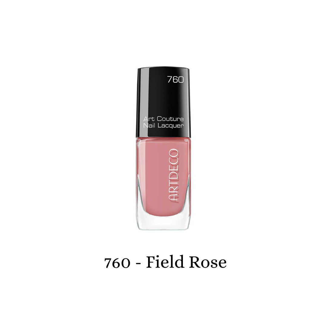 Artdeco Art Couture Nail Lacquer in Field Rose with glossy pink nail polish on neatly manicured nails