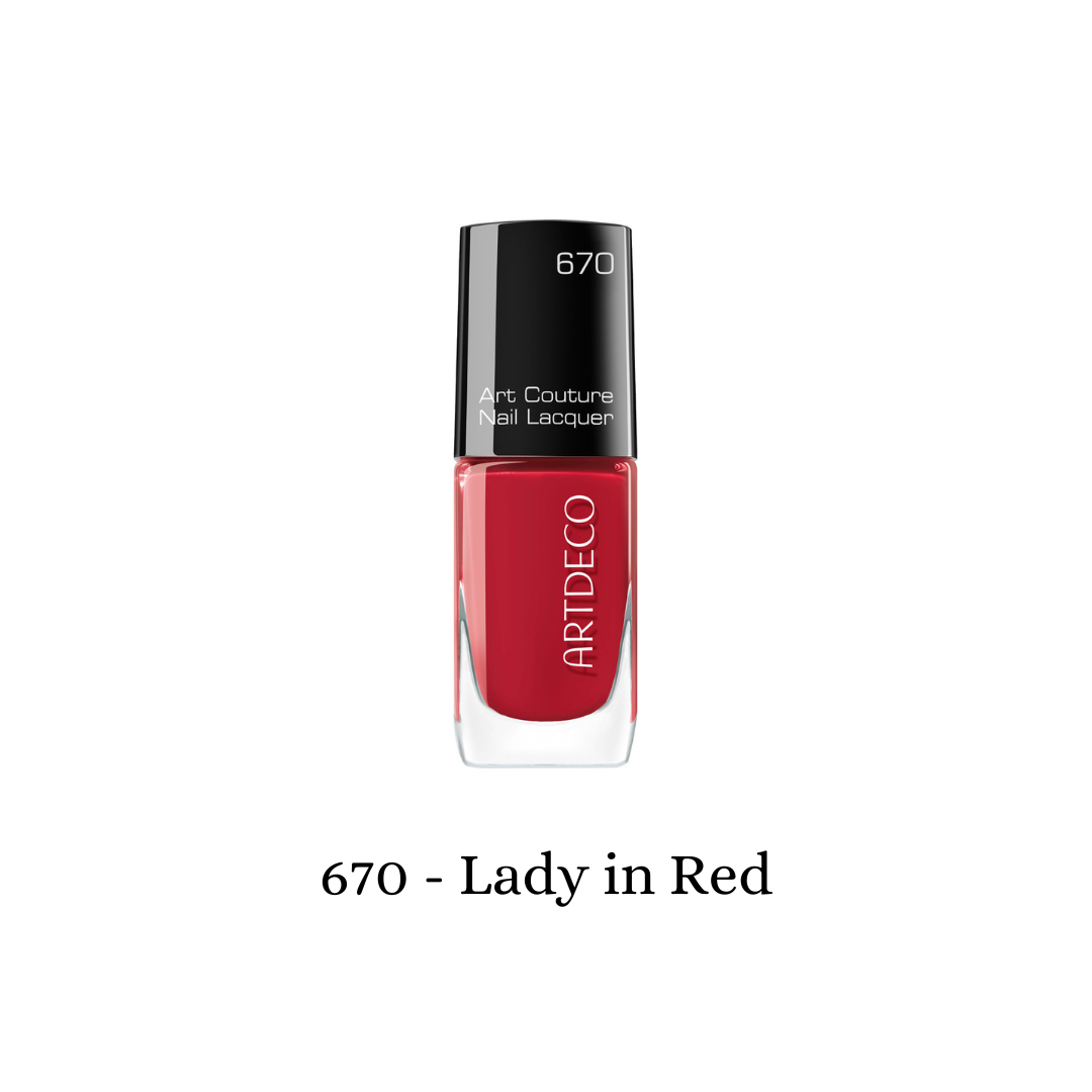 Art Couture Nail Lacquer by ARTDECO featuring a vibrant red nail polish on well-manicured nails.