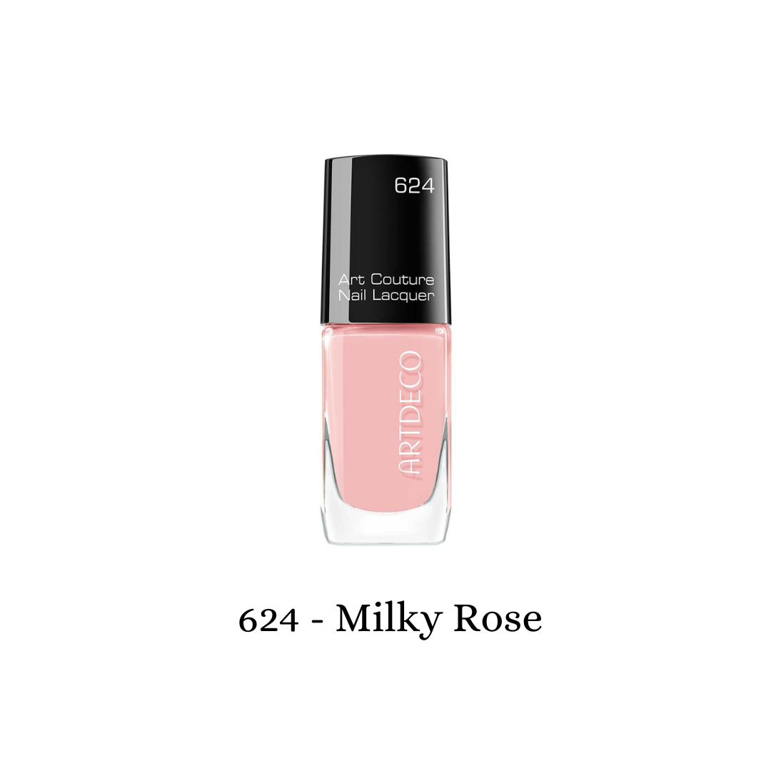 ARTDECO Art Couture Nail Lacquer in milky rose, showcasing a smooth, glossy nail finish with a soft pink shade.