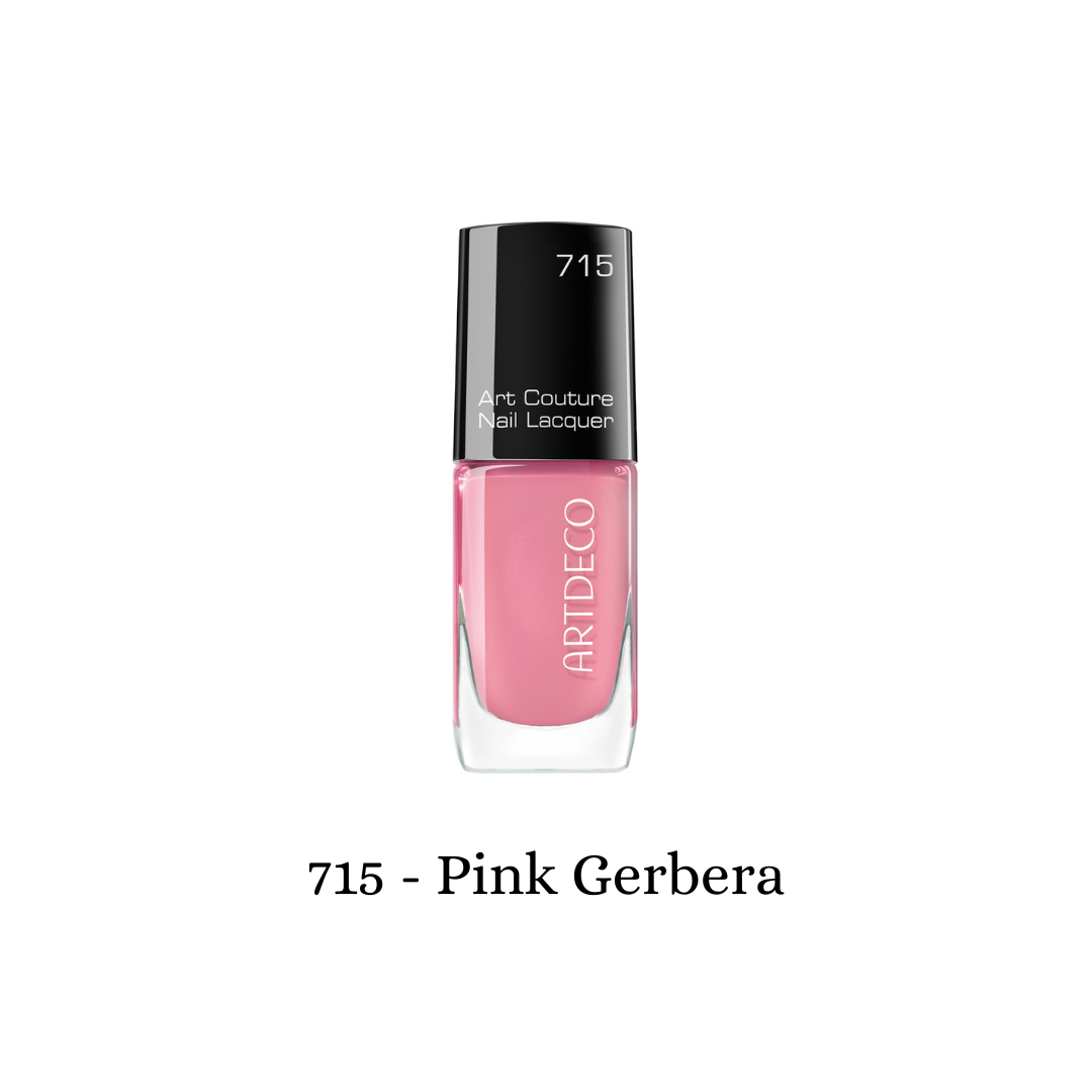 Art Deco Art Couture Nail Lacquer in vibrant pink Gerbera shade, showcasing a glossy, smooth nail finish.