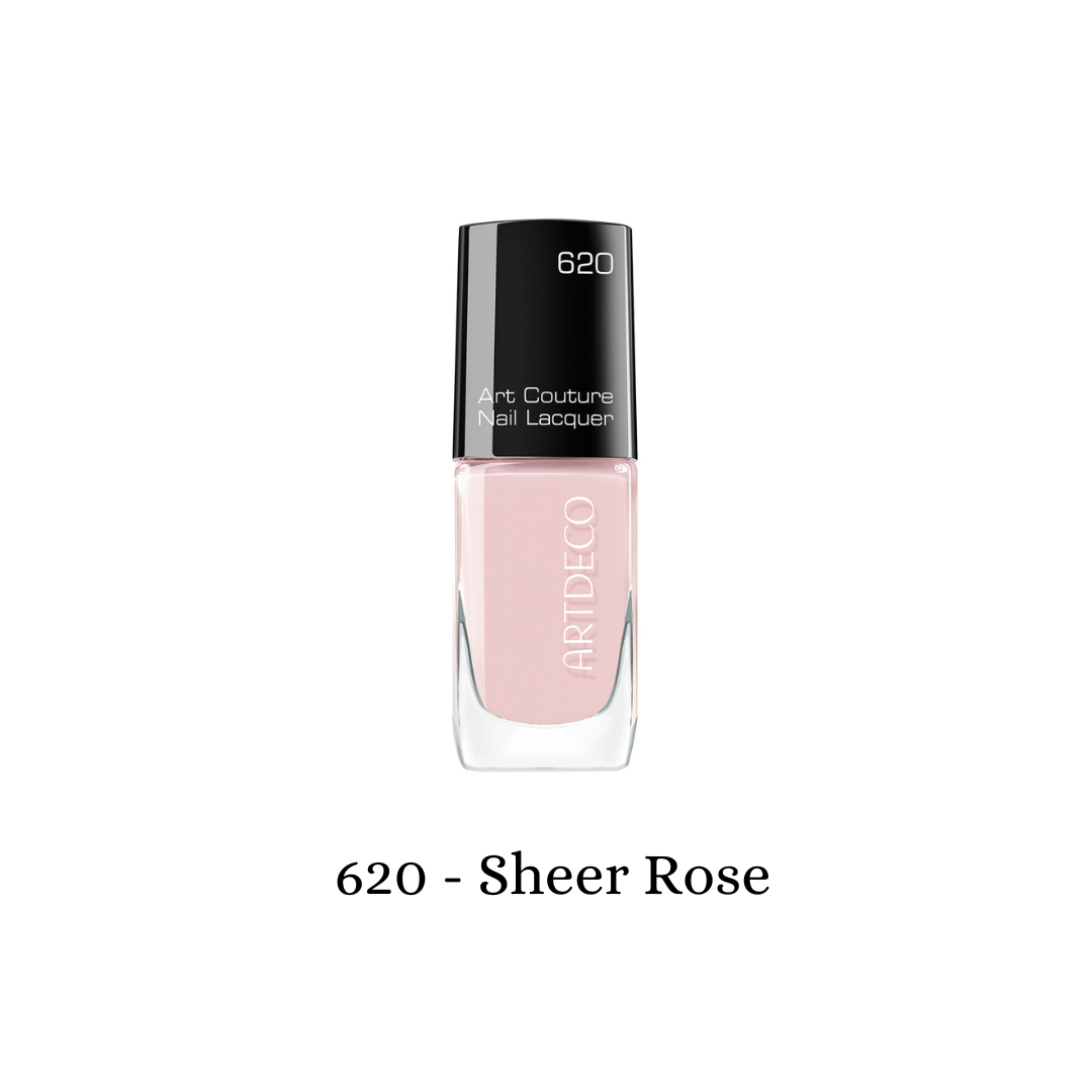 Artdeco Art Couture Nail Lacquer in sheer rose, showcasing the smooth nail polish with a subtle pink finish on nails.