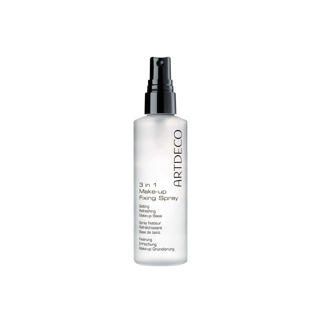 ARTDECO 3-in-1 Make-Up Fixing Spray in a sleek bottle, designed to set and refresh makeup for a long-lasting finish.