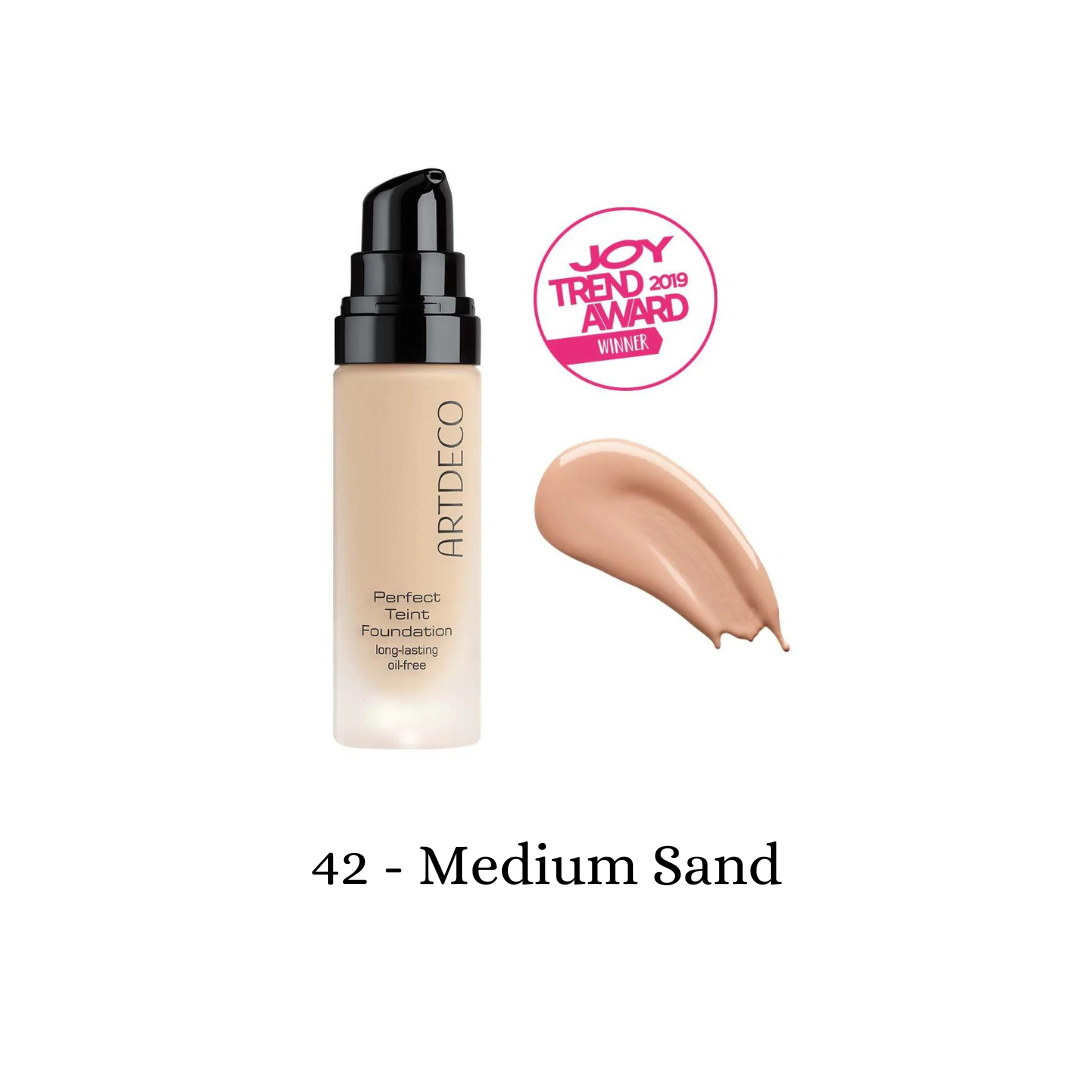 ARTDECO Perfect Teint Foundation liquid foundation in 20ml bottle, smooth skin tone, natural finish, close-up shot