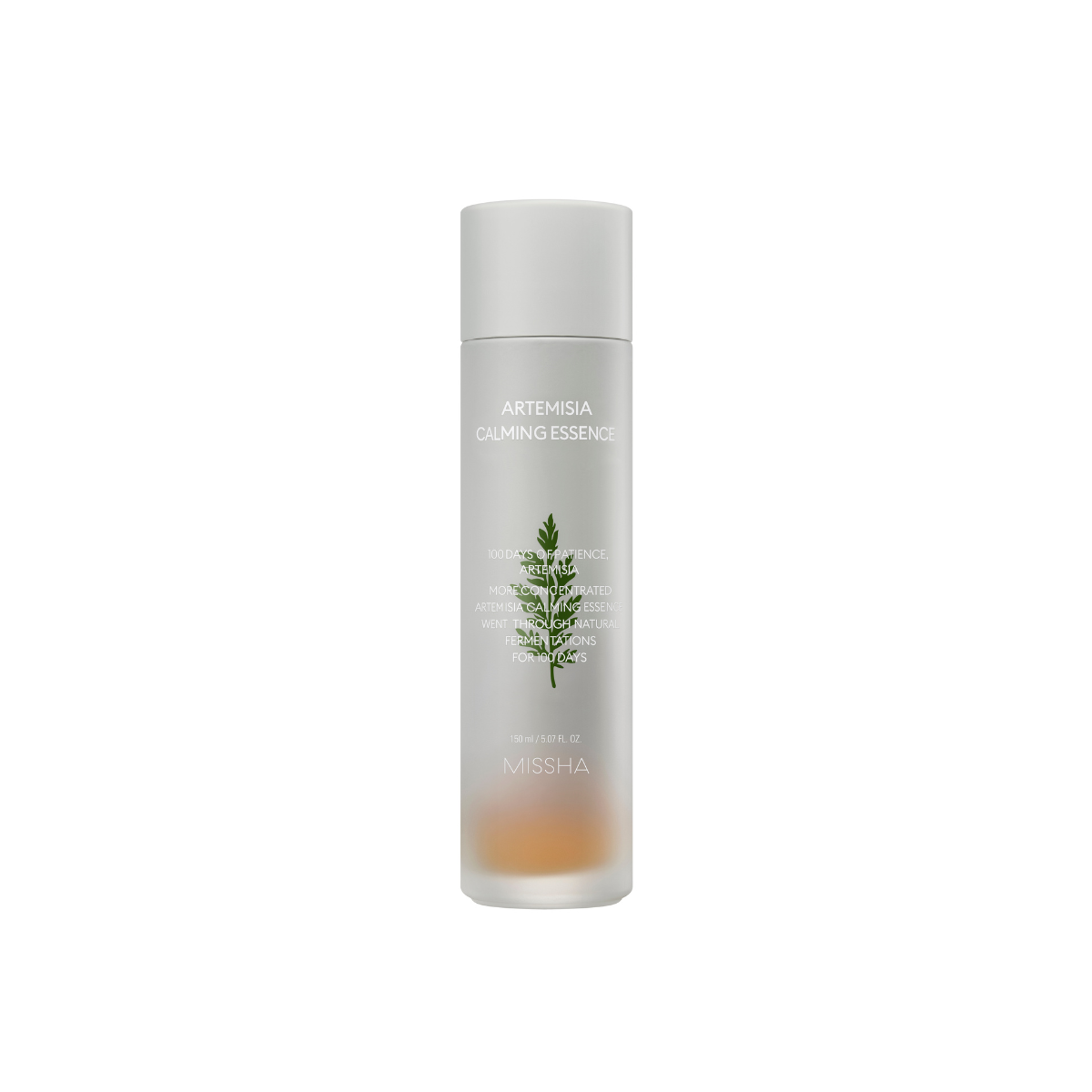 Missha Artemisia Calming Essence 150ml bottle with clear label, showcasing the soothing skincare product in a sleek container.