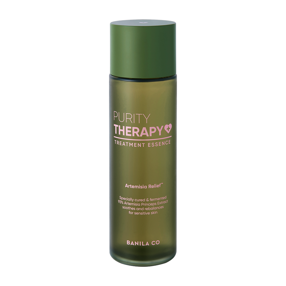 Banila Co Purity Therapy Treatment Essence bottle with clear liquid and minimalist label, 150ml size.