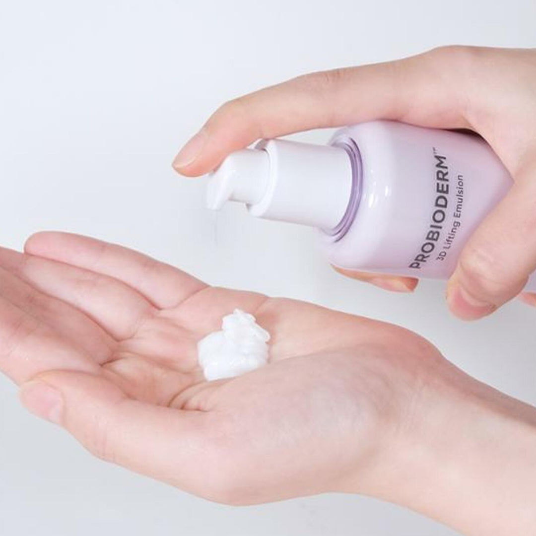 Probioderm 3D Lifting Emulsion face moisturizer by Bioheal BOH in a 150ml bottle, showing the product and packaging.