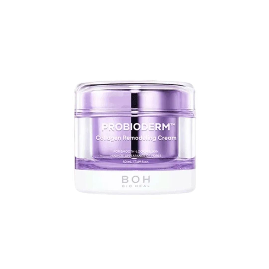 Bioheal BOH Probioderm Collagen Remodeling Cream 50ml face moisturizer in a white jar with a blue label.