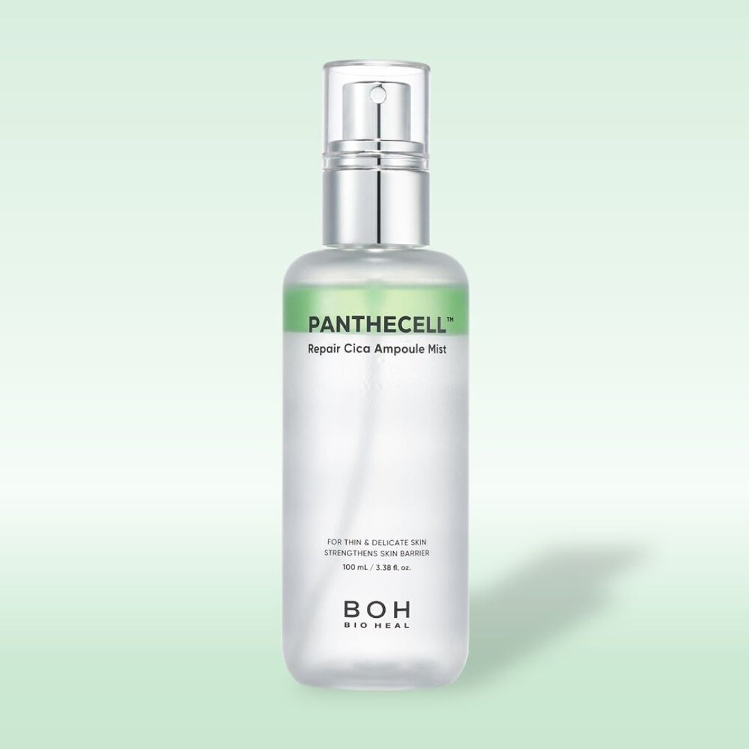Bioheal BOH Panthecell Repair Cica Ampoule Mist in 100ml spray bottle, gentle face mist for soothing and hydrating skin.