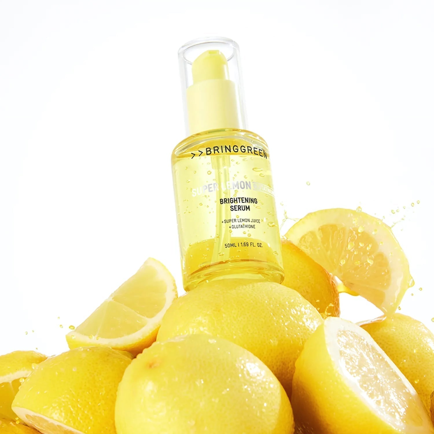 Bring Green Super Lemon Glutathione Brightening Serum Set with 50ml bottle and night activator for radiant skin.